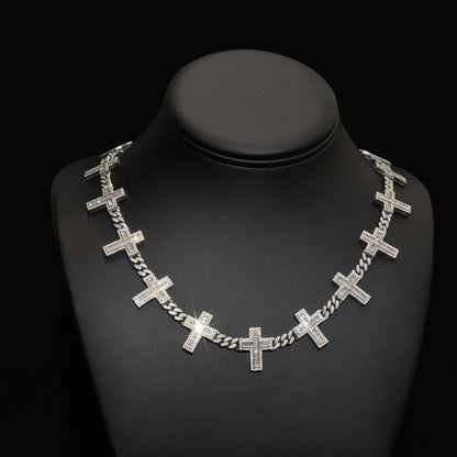 Silver Moissanite Cross Necklace at Earring Kingz